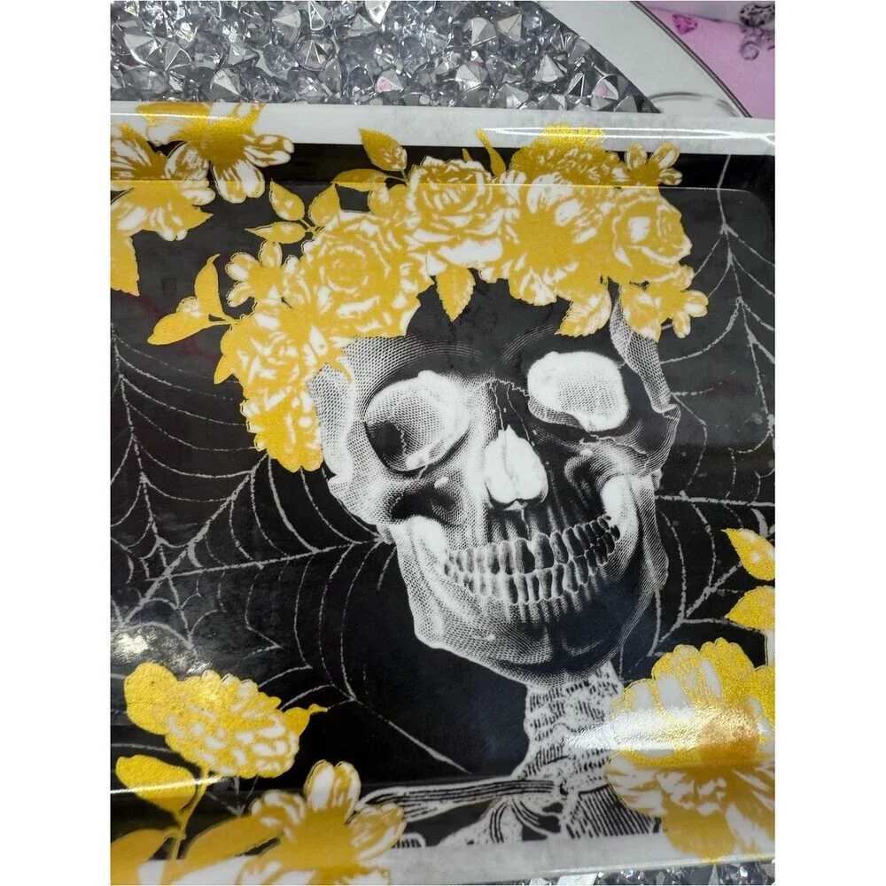 Plate serving tray skulls sugar Skull Floral Clutch in Black and Yellow